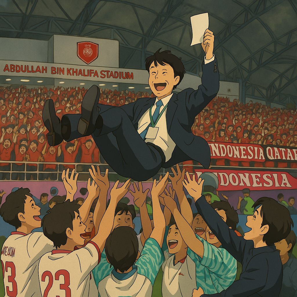 11plus_official's tweet photo. Bertemu kembali dengan Pelatih Shin Tae-yong
Perjalanan indah kami bersama Indonesia telah berakhir,
namun akan selalu abadi di dalam hati.
"Terima kasih, Coach Shin."
Dalam kenangan bergaya Ghibli yang telah kami lukis,
kami menantikan hari untuk bertemu kembali. 🎞️🕊️
🎨 11+ Fan art terinspirasi oleh Studio Ghibli

"Terima kasih, Coach Shin." 
In the Ghibli-style memories we’ve painted, we wait for the day we meet again. 🎞️🕊️

#shintaeyong #sty #stystay #timnasindonesia #indonesia #bola #football #신태용 #인도네시아