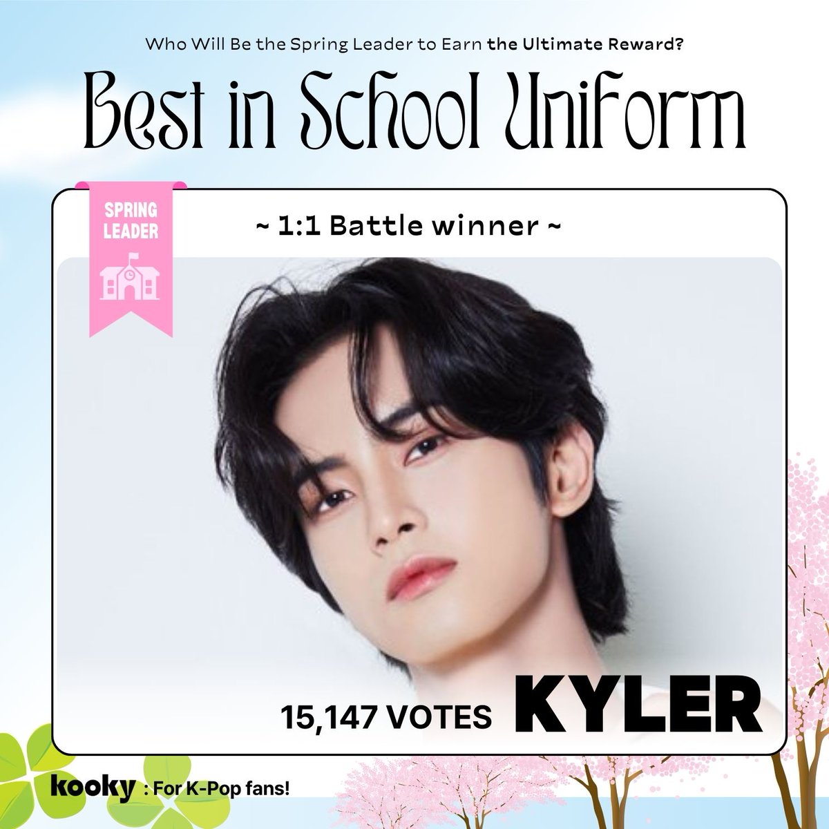kooky__official's tweet photo. [ 📢1:1 Battle Results ]
✨ Who is the #BestUniformLook_Spring ldol? ✨

*🎓･ﾟ*   #HORI7ON #KYLER  *･ﾟ🎓*

🗳️ #KookySpringLeader Semi-Final voting starts on Monday, so stay tuned!

🏆 Announcing the TOP5 advancing to the Semi-Final Voting ><
#LEV #WANGZIHAO
#HORI7ON #KYLER
#AHOF #DAISUKE
#ATEEZ #YEOSANG
#AHOF #PARKJUWON