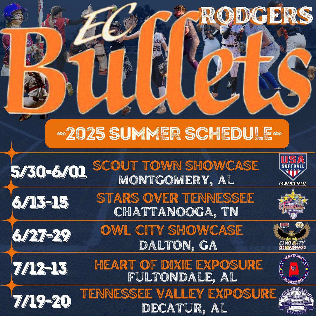 EC Bullets - Rodgers (@ecbulletrodgers) on Twitter photo Summer 2025 schedule~looking forward to getting our athletes on the field this summer.🥎#begreat
<a href="/LizzySteed08/">Alexandria Steed (Lizzy)</a>
<a href="/savannah_s33588/">Savannah sims</a> <a href="/NahlaniSimpson/">Nahlani Simpson</a> <a href="/JaedaEpperson28/">Jaeda Epperson</a> <a href="/adi_rodgers/">Adi Grace Rodgers</a> <a href="/KendalC2026/">Kendal Christian</a> <a href="/Marissa_adams11/">Marissa Adams</a> <a href="/SimonaC2008/">Simona Carmickle</a>
<a href="/PaytonSharpe_27/">PaytonSharpe_27</a> <a href="/PeytonGoss21/">Peyton Goss</a> <a href="/kylee_wilder_2/">Kylee Wilder AKA Etowah</a> Summer 2025 schedule~looking forward to getting our athletes on the field this summer.🥎#begreat
<a href="/LizzySteed08/">Alexandria Steed (Lizzy)</a>
<a href="/savannah_s33588/">Savannah sims</a> <a href="/NahlaniSimpson/">Nahlani Simpson</a> <a href="/JaedaEpperson28/">Jaeda Epperson</a> <a href="/adi_rodgers/">Adi Grace Rodgers</a> <a href="/KendalC2026/">Kendal Christian</a> <a href="/Marissa_adams11/">Marissa Adams</a> <a href="/SimonaC2008/">Simona Carmickle</a>
<a href="/PaytonSharpe_27/">PaytonSharpe_27</a> <a href="/PeytonGoss21/">Peyton Goss</a> <a href="/kylee_wilder_2/">Kylee Wilder AKA Etowah</a>