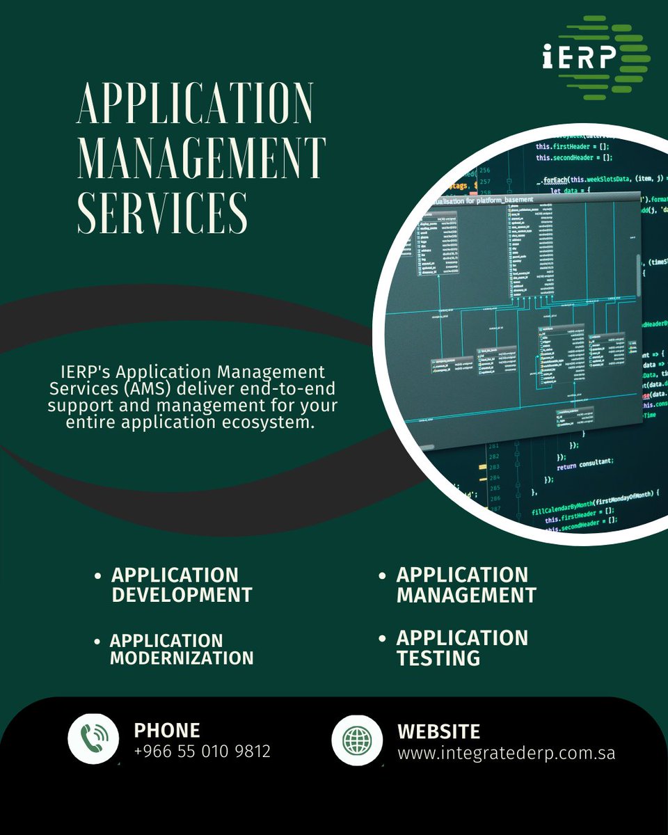 ierpofficial's tweet photo. Optimize your applications with IERP's AMS. From ERP to custom software, we ensure seamless operations, proactive maintenance & continuous optimization.
+966 55 010 9812 | https://t.co/DBrmcKE0RH | info@integratederp.com.sa
#applicationmanagement #businesssolutions #erp #ierp https://t.co/ll2HzkCqbV