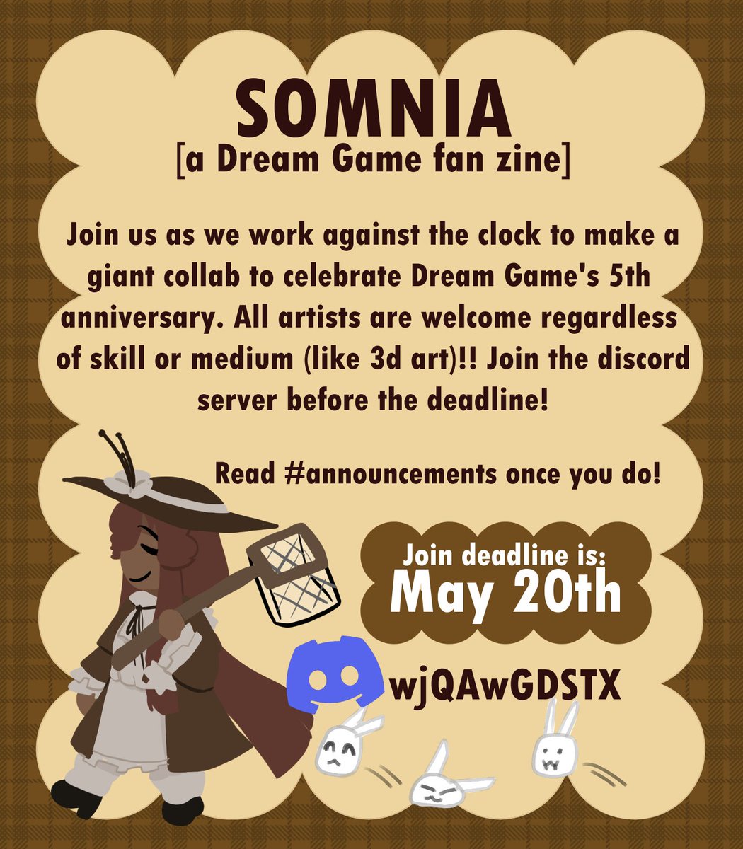 4rchiis's tweet image. 💭LOOKING FOR ARTISTS💭

Calling all #dreamgame artists! Are you looking for an opportunity to showcase your love for the game we all know and love? Well, the wait is over! I&apos;m organizing a zine to celebrate Dream Game&apos;s 5th anniversary, featuring your amazing artistic talent!