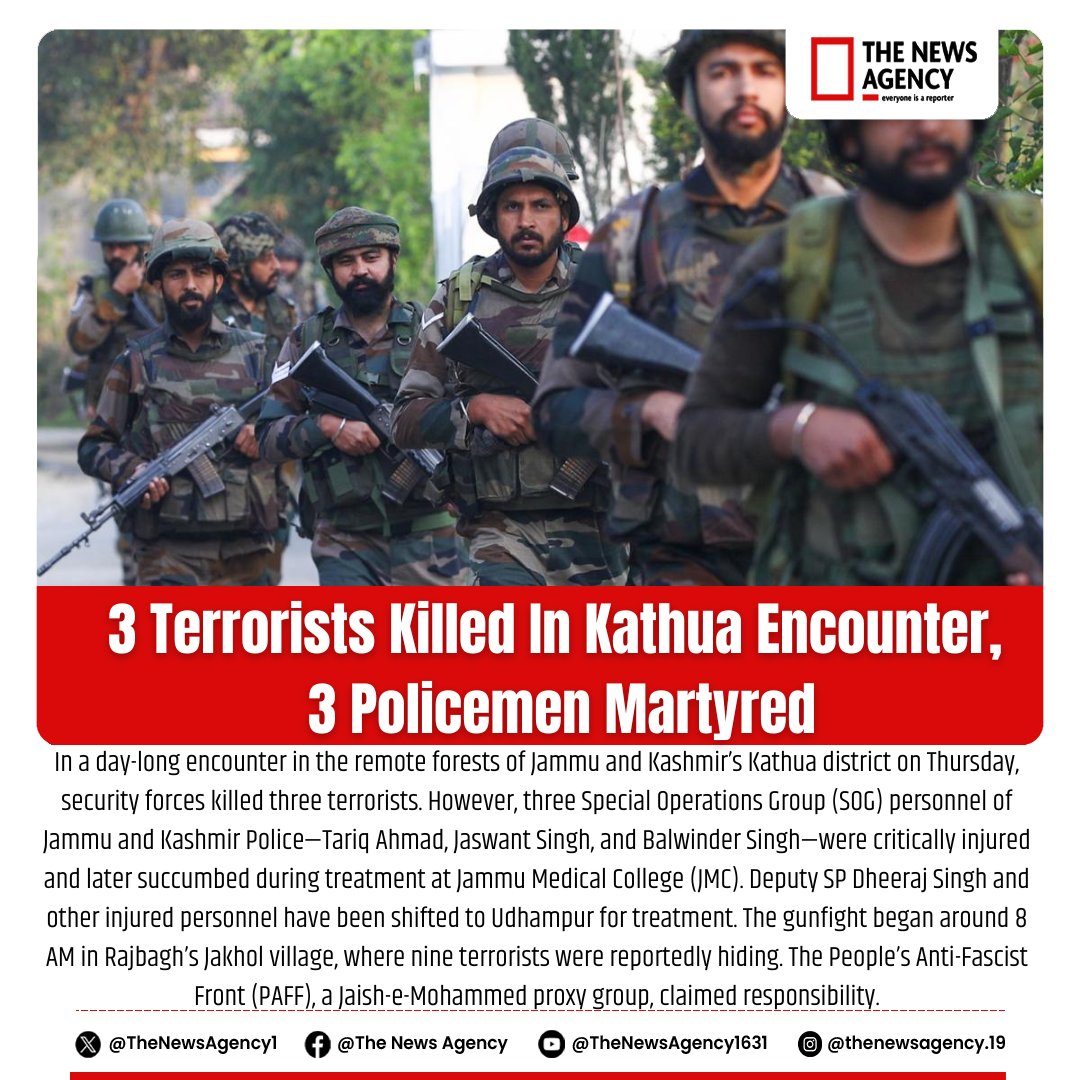 TheNewsAgency1's tweet image. #KathuaEncounter #JammuAndKashmir #IndianSecurityForces #TerroristAttack #SOG #Martyrs #IndianArmy #PAFF #JaishEMohammed #CounterTerrorism #कठुआ 
@adgpi @Defminindia @jmukmrpolice @manojsinha_ @PIBHomeAffairs #BREAKING  #BreakingNews‌
