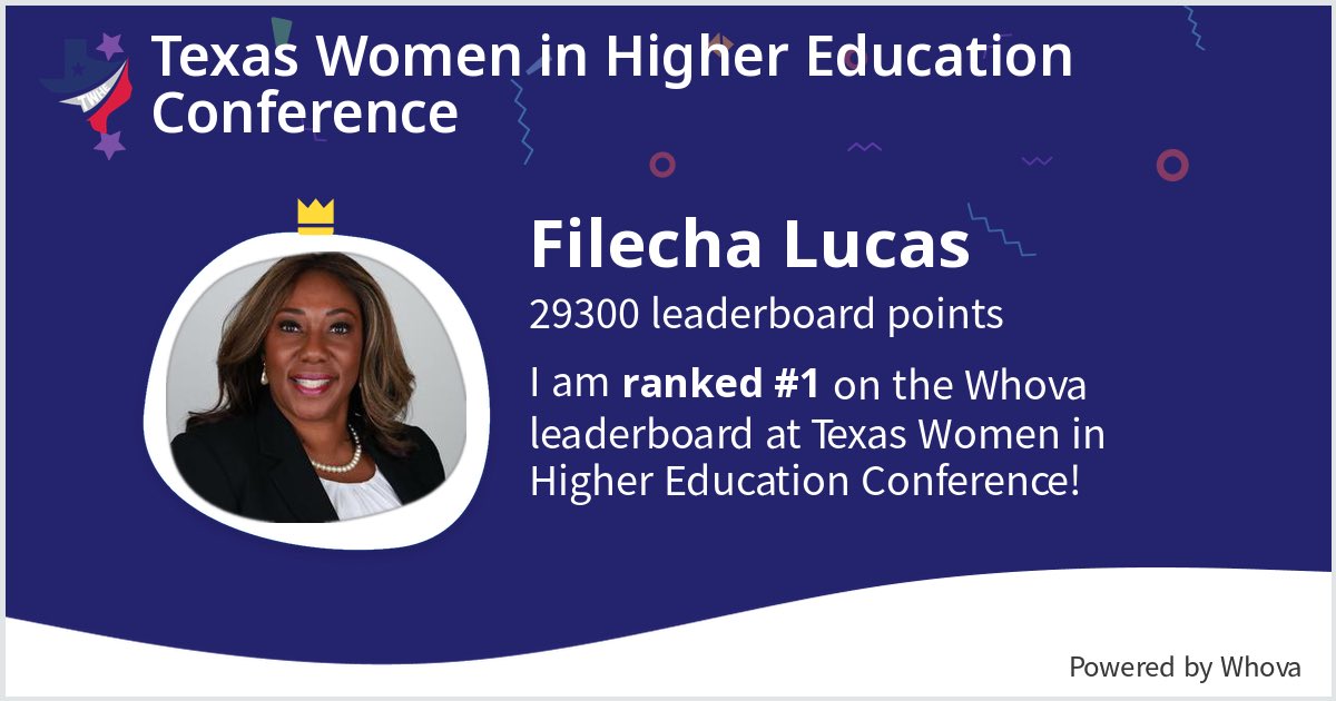 I ranked #1 on the Whova leaderboard at Texas Women in Higher Education Conference! #twhe #twhe2024 #twheHouston - via #Whova event app