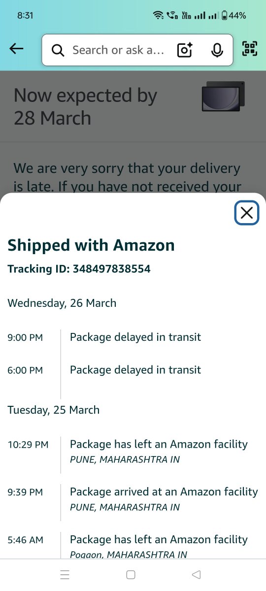 sgkhode's tweet photo. @amazonIN @AmazonHelp 
What is the use of prime subscription? Orders get delayed even though tracking shows they are in my city. Support is unaware of issue. This is happening repeatedly in my area. Time is getting wasted ..getting service worst day by day. https://t.co/WaVXUQHelX