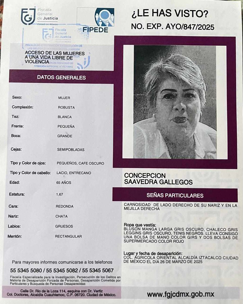 iztacalconews's tweet photo. Se pide el apoyo de la comunidad para localizar a Concepción.

La última vez fue visto por la Colonia Agrícola Oriental

Inf 5553455080 y 5553455082 https://t.co/4jZPHXqEvT