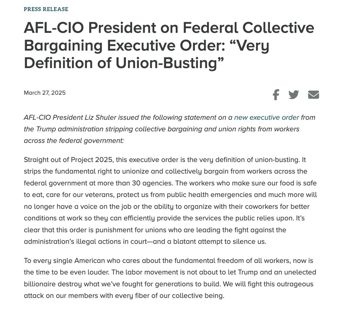 Stripping collective bargaining and union rights from workers across the federal government is the very definition of union busting — and a blatant attempt to silence us.

We will fight this outrageous attack on our members with every fiber of our collective being.