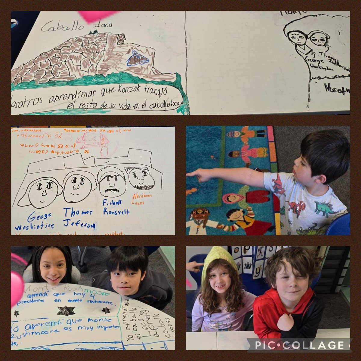 Second graders explored how humans shape the Earth after reading The Crazy Horse Monument. From carving mountains to honoring history, their projects highlight creativity, understanding, and teamwork! #SpanishImmersion #SOAR #TeamworkInAction