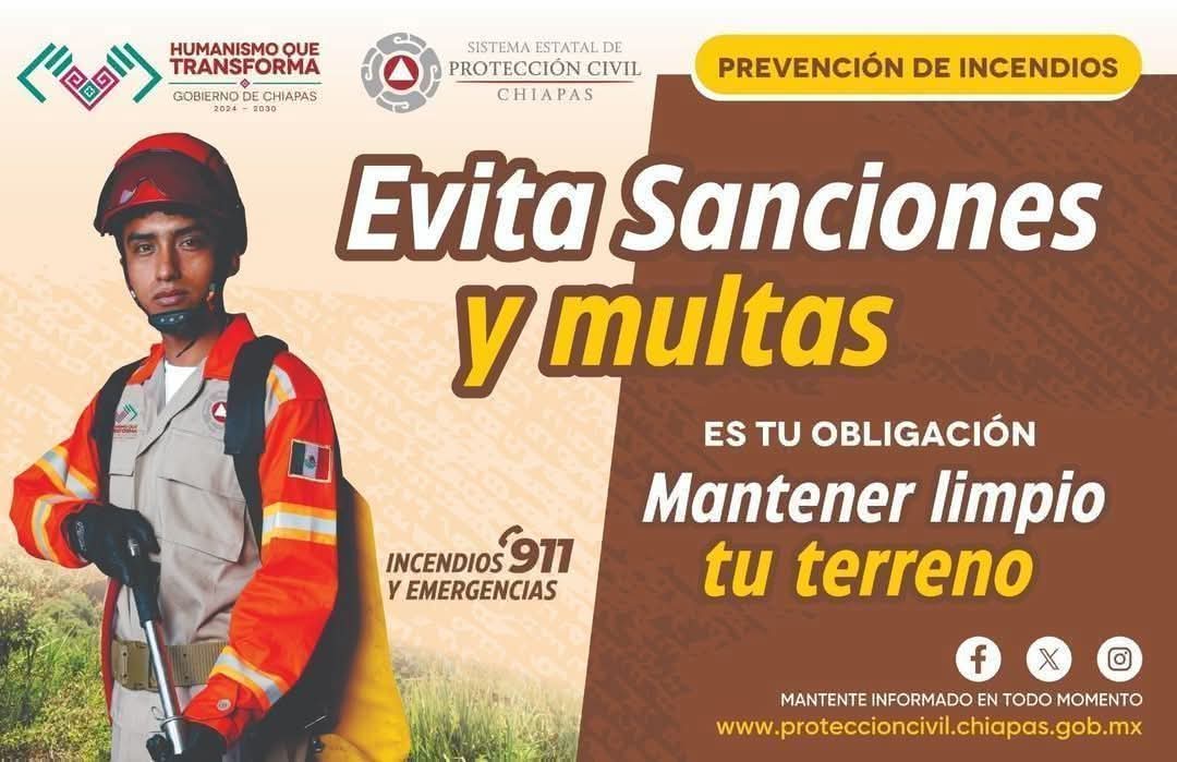 Si eres dueño de un terreno, es tu obligación mantenerlo limpio.

Evita #Multas y #Sanciones.

¡Si detectas alguna columna de humo repórtalo al 911!

#SistemaEstatalDeProtecciónCivil
#SecretariaDeProteccionCivil #HumanismoQueTransforma #EraDeLaTransformacion #LaNuevaEra