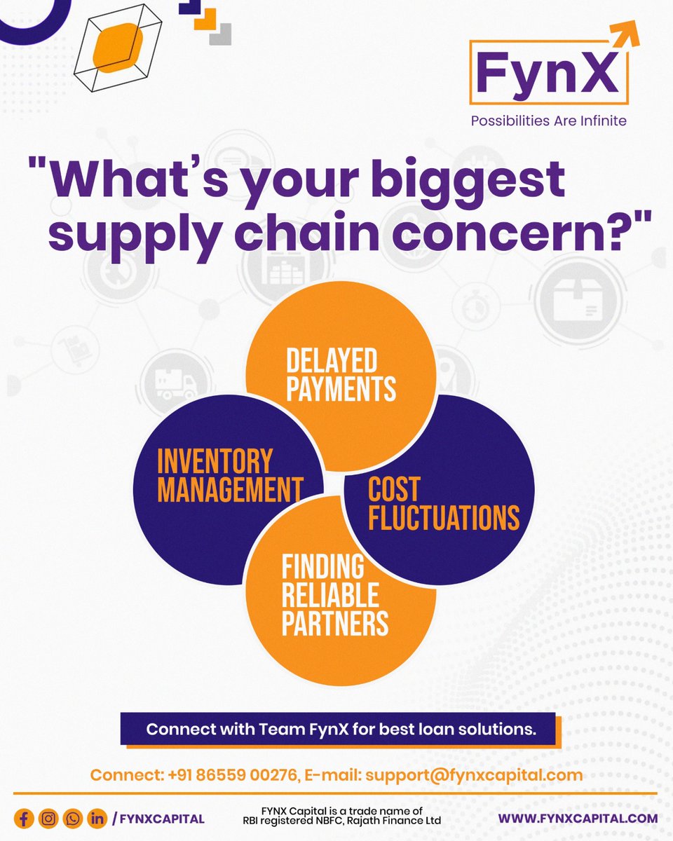 Fynx_Capital's tweet image. At FynX, we understand these concerns and offer customized loan solutions to keep your supply chain running seamlessly. 

Connect with Team FynX today and power up your business!

#FynX #SupplyChainFinance #MSMEFunding #BusinessGrowth #WorkingCapital #SmartFinancing