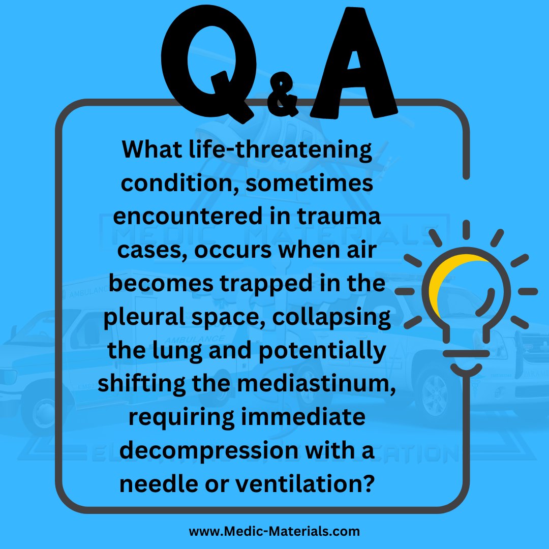 MedicMaterials's tweet photo. EMS End-of-Week Challenge -- 🚑 EMS Trivia Time! Test your knowledge with this tough one! Drop your guess below! #EMSTrivia #ParamedicLife #EMSLife, #TraumaCare, and #FirstResponders #emt #paramedic #nremt https://t.co/xvCbxIuGVw