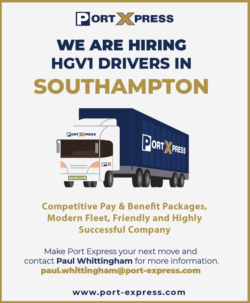 portexpress's tweet photo. We are hiring HGV1 drivers at our Southampton depot. Please contact Paul Whittingham 023 8086 5505 or paul.whittingham@port-express.com for further information.
https://t.co/cjG68wyATj
#driverswanted #driverjobs #southampton #drivers #PortExpress https://t.co/FHp3mjO41M