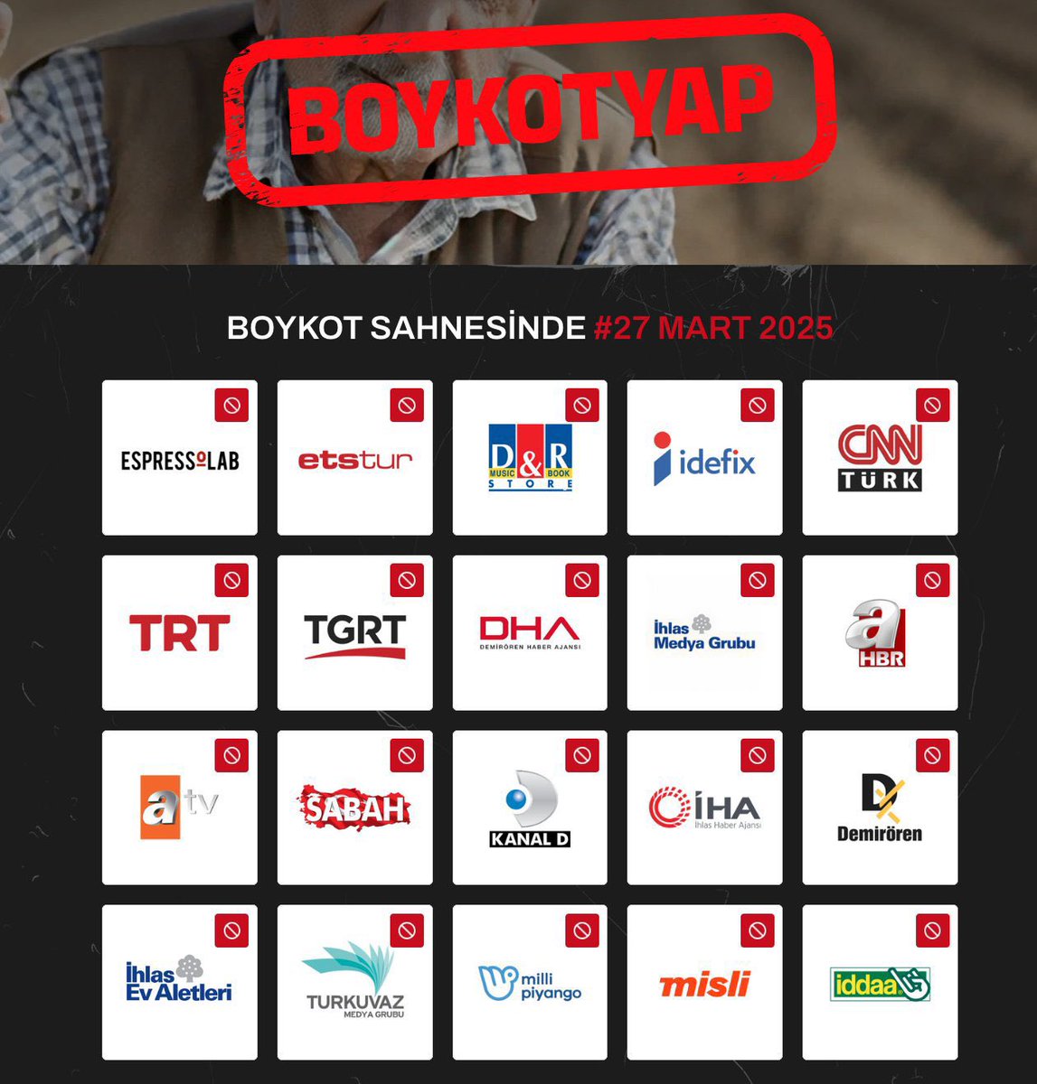 Bu boykot listesinin olduğu internet sitesine erişim engeli gelmiş