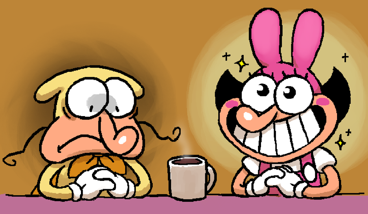 BadBlackido's tweet photo. Últimamente las cosas han salido bien pero me siento sumamente desconectado de todo, me mantiene firme mis ganas de dibujar y mi soledad me distrae de terminar mis bocetos.. pero aquí les dejo:

Mis dos estados de animo.

#Pizzatowerfanart https://t.co/lictxseHbD