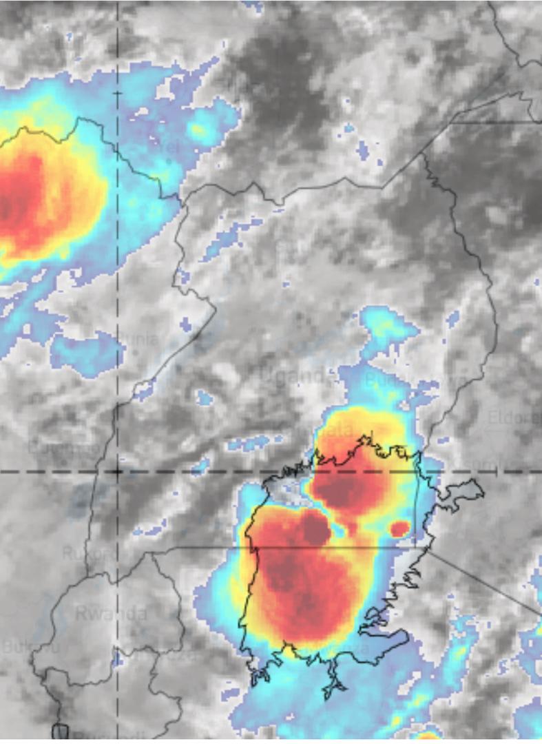 Cloudy conditions over most parts of the country this morning with expected thundershowers over Eastern,  Central and Western Lake Victoria basin, Eastern Central, Midwestern, Southwestern, Eastern Lowlands and Rwenzori region.
