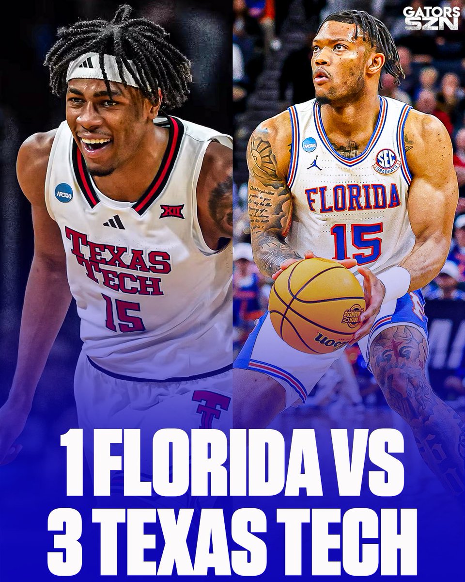 BREAKING: 1 Florida will play 3 Texas Tech in the Elite 8 on Saturday at 6:09 PM EST on TBS

Kevin Harlan, Dan Bonner, and Stan Van Gundy will be on the call 👀

Score Predictions? ⬇️