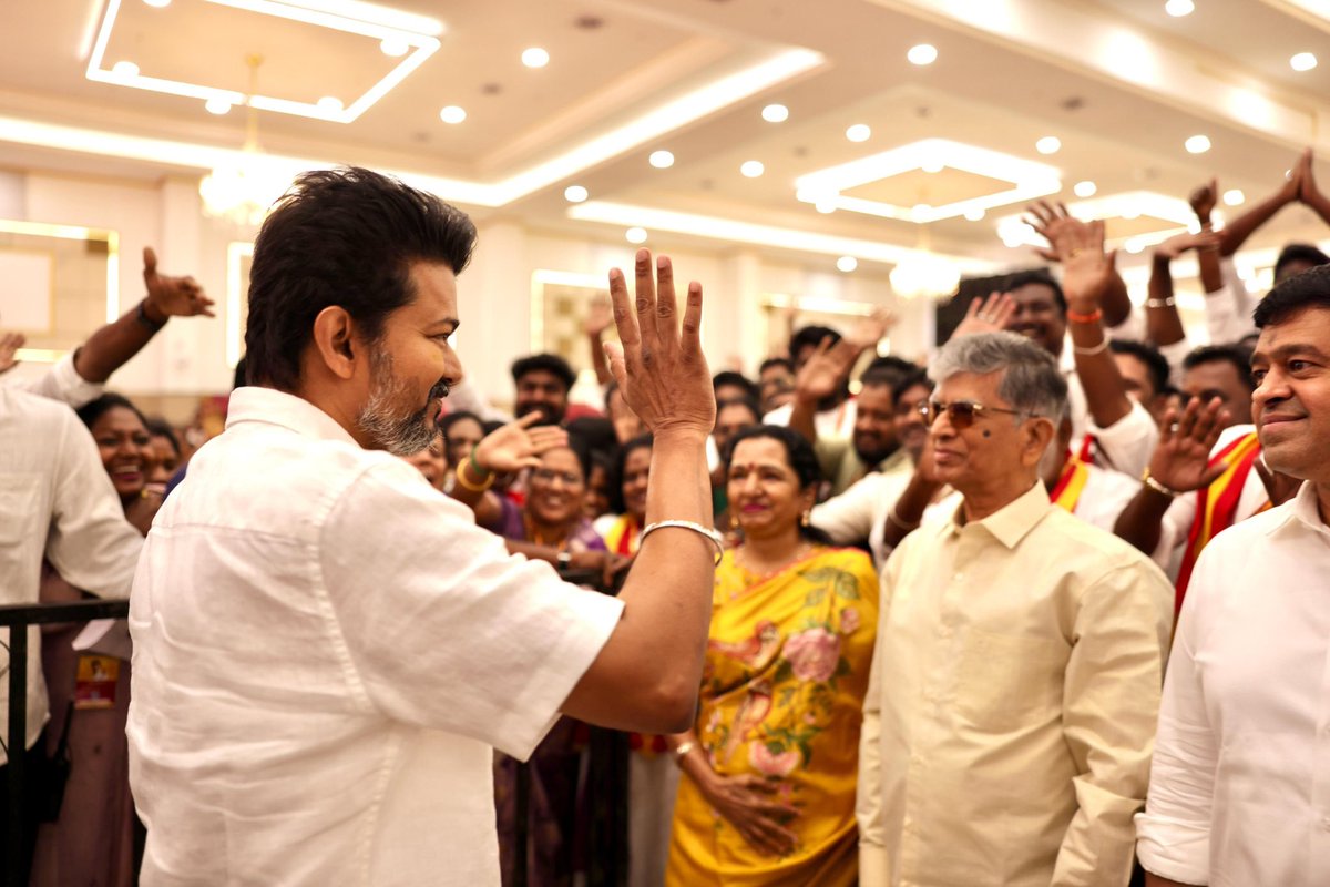 ActorVijayTeam's tweet photo. EXCLUSIVE: Latest clicks of our Thalapathy Vijay from the grand general council meeting 📸

#TVK_முதல்பொதுக்குழு @TVKVijayHQ