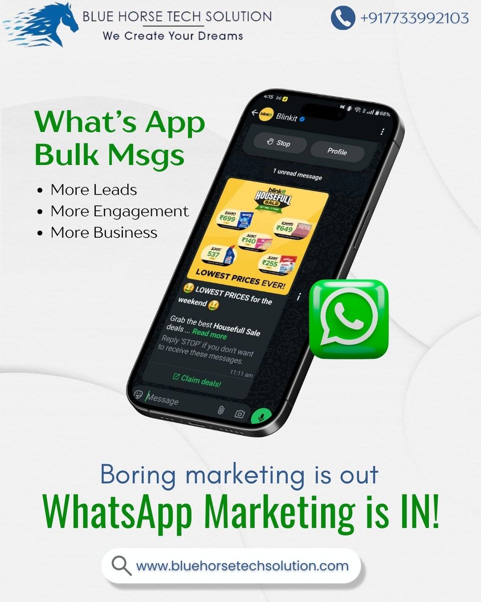 bluehorsetech's tweet image. Tired of marketing that doesn’t work?

Your audience is on WhatsApp. Are you?

Higher open rates
More leads, more business
Instant delivery, real engagement

💬 Start real conversations, not just campaigns!

#whatsappmarketing #moreleadsmoresales  #bluehorsetechsolution