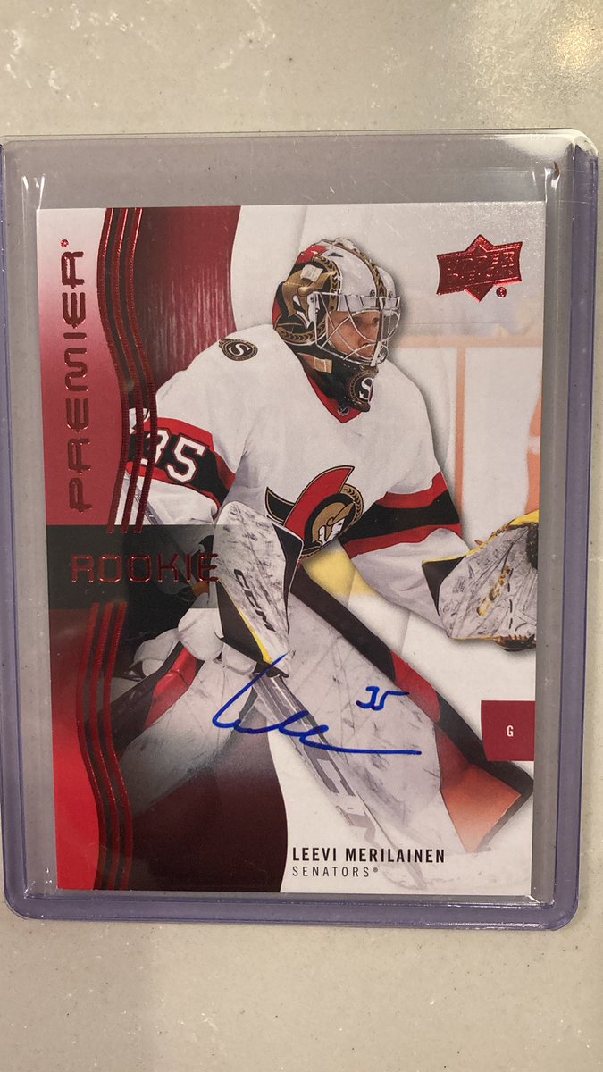 Time for a little #gosensgo giveaway.  The rookie who may have saved our season.  For a chance to win this Leevi Merilainen Premier Rookie Auto just follow and share this post.  Winner will be announced once the Sens clinch a playoff spot.