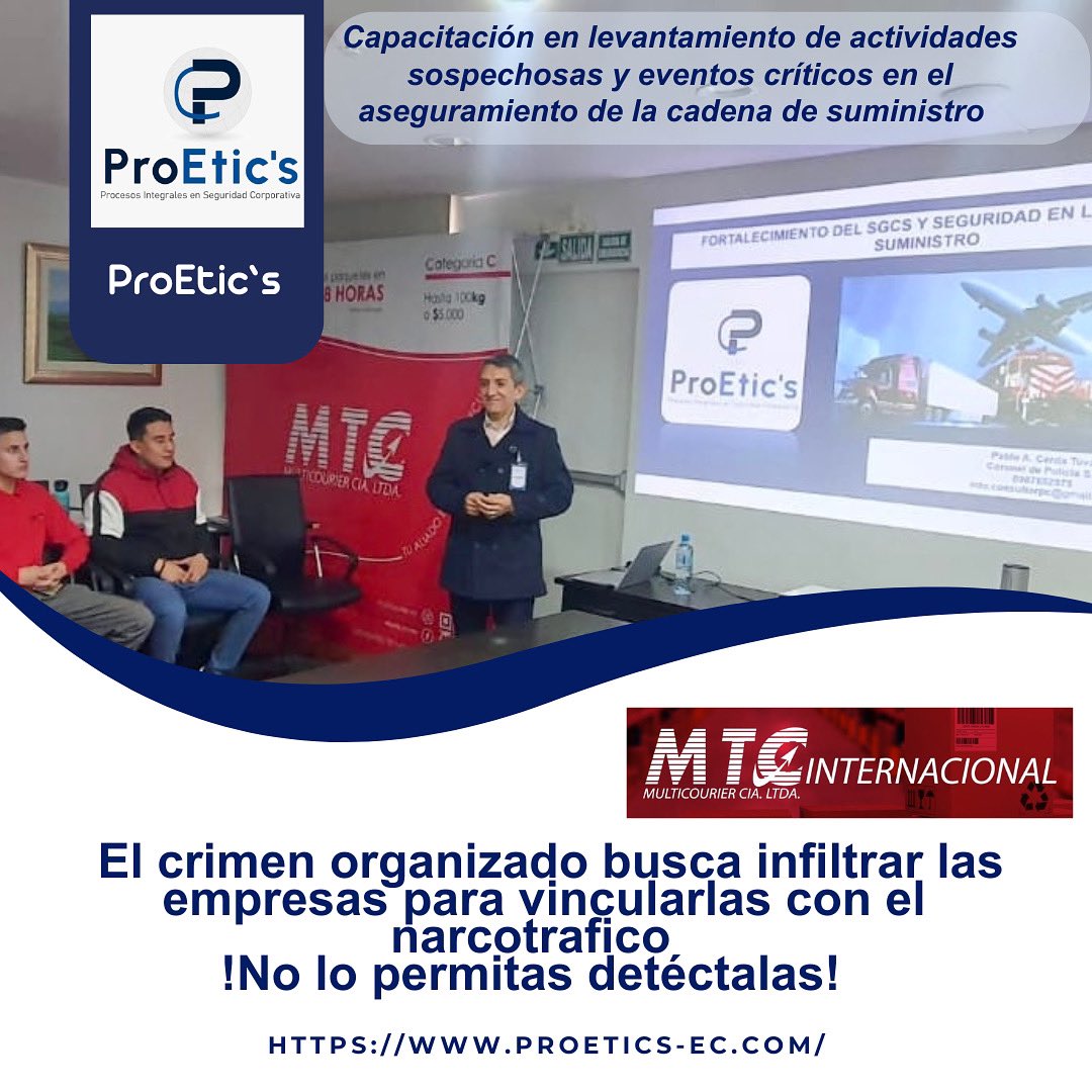 pcerda70's tweet photo. 🌐#ProEtic’s No te dejes sorprender por las amenazas del crimen organizado y narcotrafico al querer reclutar a tus colaboradores con fines ilícitos. Nuestros servicios de capacitación, estudios de seguridad y pruebas de confiabilidad te ayudan a identificar y mitigar riesgos. https://t.co/khl7Td0scD