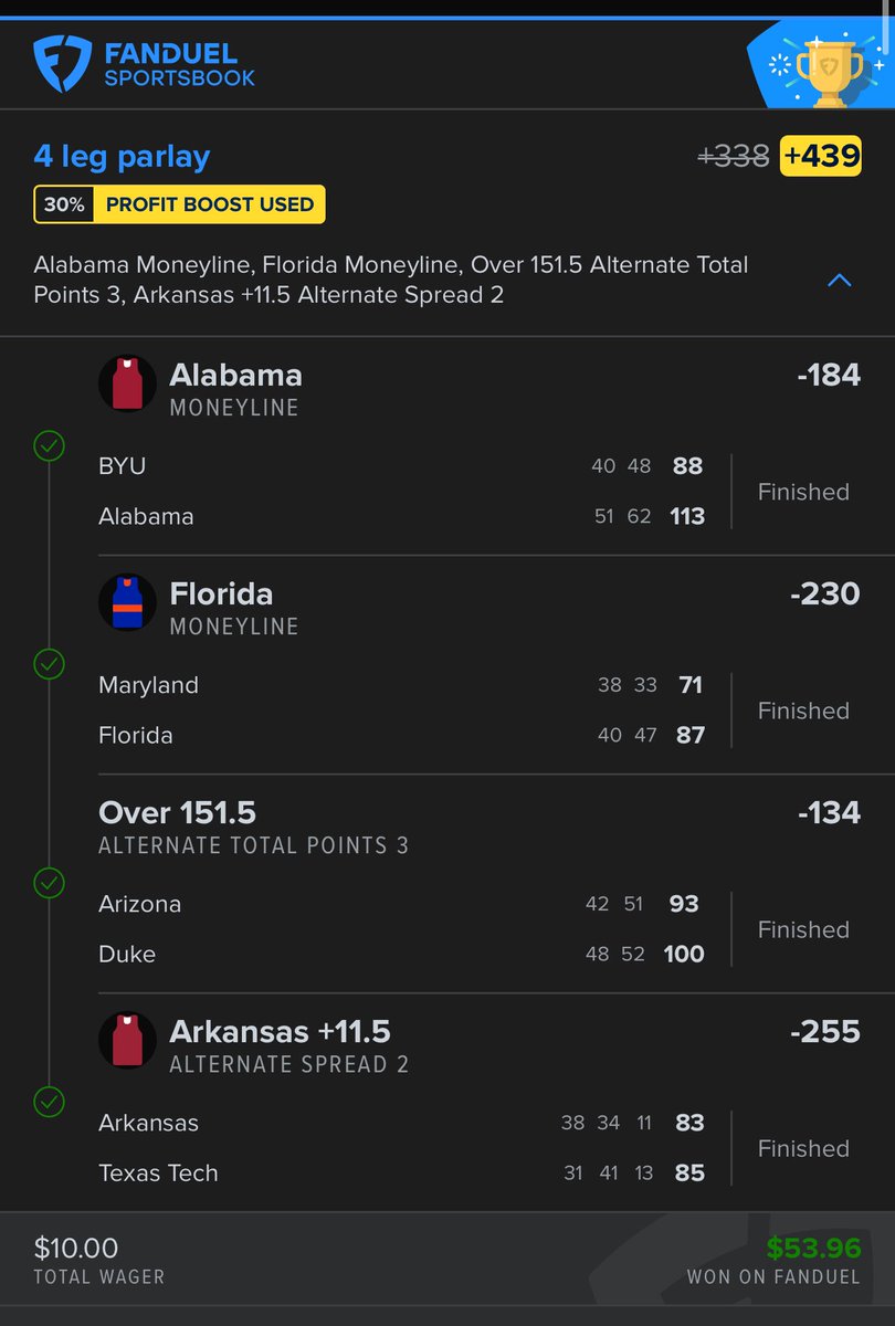 Day 1 of #SweetSixteen clean 🧹 💰 shout to <a href="/DanGambleAI/">Dan’s AI Sports Picks</a>