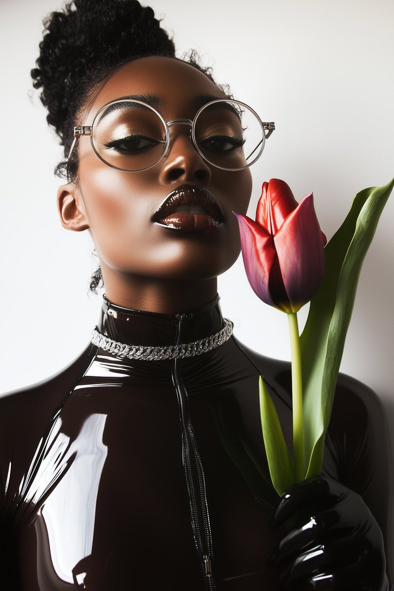 Undermoose_'s tweet photo. Bold contrasts and delicate beauty

#ModernElegance #BoldStyle #TulipLove #LatexFashion #EdgyAesthetic #MinimalistArt #FlowerPower https://t.co/14sTFUtQgx