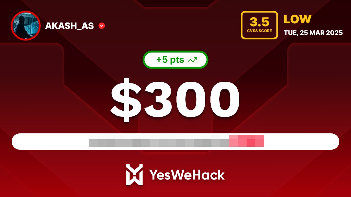 Bounty $$$$

#BugBounty #Pentesting #yeswehack #CyberSecurity #bugs