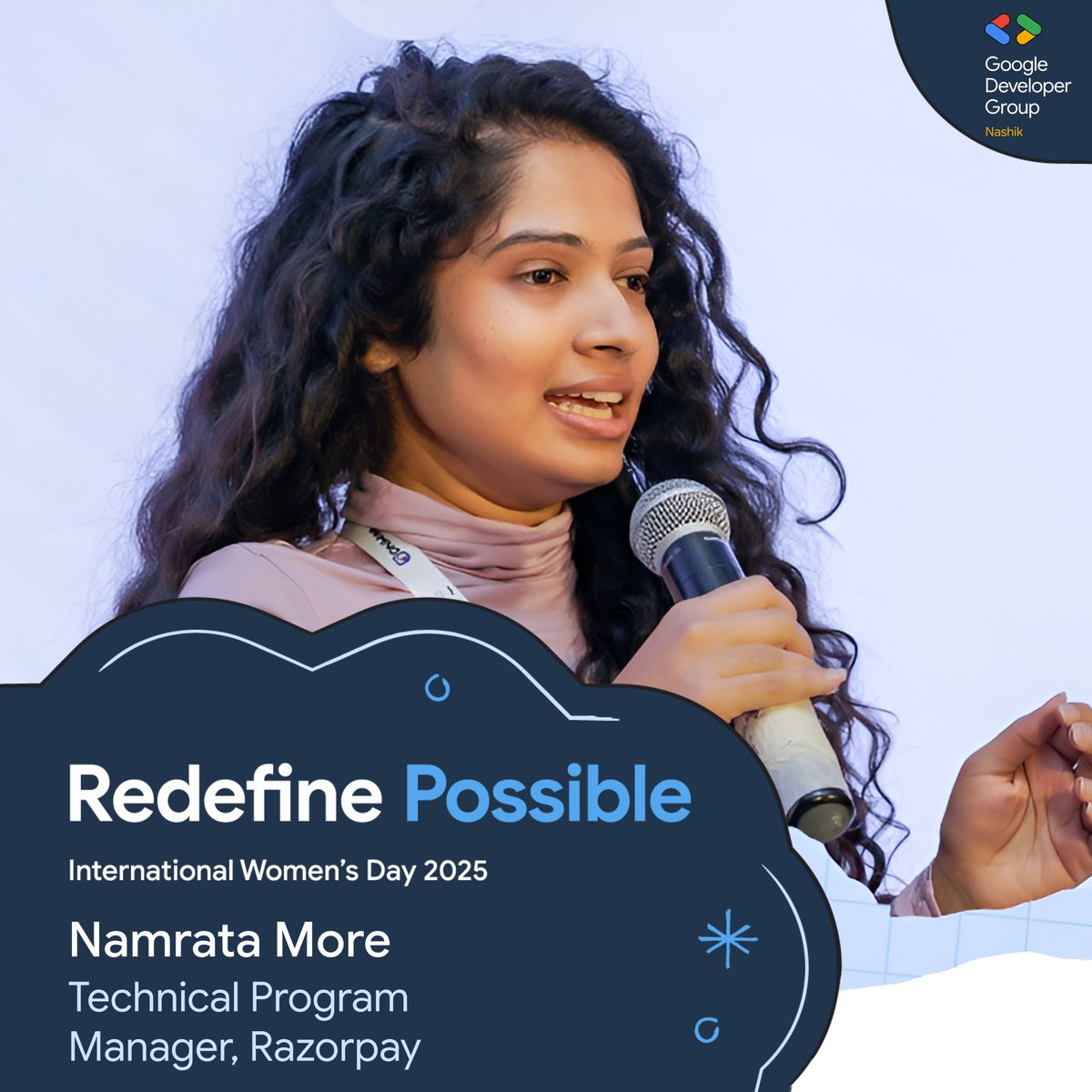 Excited to have Namarata More joining us at #IWDNashik2025! Get ready for inspiring insights from a true trailblazer. 💡🚀

🗓️ Date: 29 March 2025 (Saturday)
 ⏰ Time: 9 AM to 2 PM
 #RedefinePossible #GDGNashik #womentechmaker
