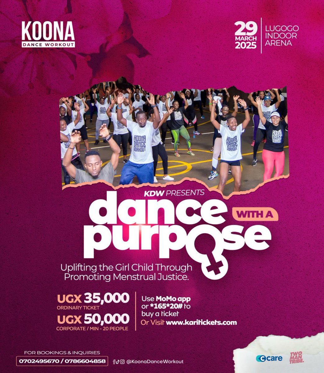 lynn_namiiro's tweet photo. IT'S FINALLY HERE 💃🏽💃🏽
Join us tomorrow at Lugogo Indoor Arena for #DanceWithAPurpose, Let's make a difference for kids in Jinja and ensure no one misses school due to lack of menstrual supplies

Purchase your tickets via *165*20#
#KoonaDanceWorkout https://t.co/tNUGqC0sRr