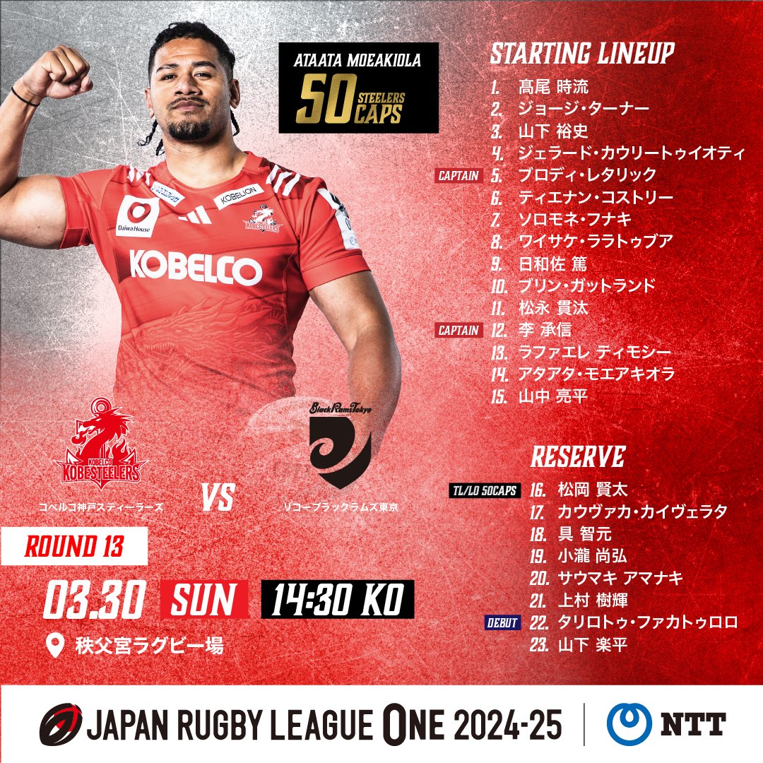 🔥ROUND13🔥】 #リコーブラックラムズ東京 戦に出場するメンバーを発表