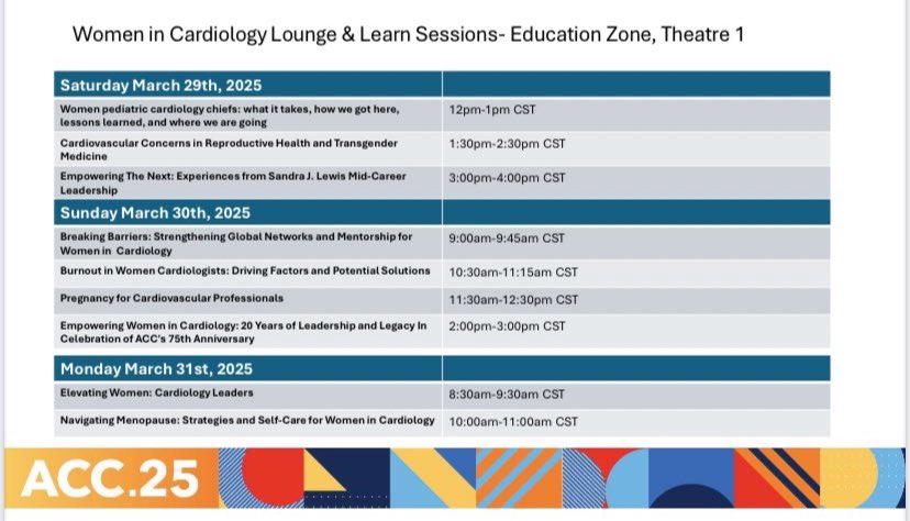 Sabrina Islam, MD, MPH (@sabrinaislammd) on Twitter photo 🌟Getting excited for #ACC25!!! Looking forward to to seeing all my fellow #ACCWIC soon!
👇Check out this fantastic lineup!
<a href="/ACCinTouch/">American College of Cardiology</a> <a href="/gina_lundberg/">Gina Lundberg MD FACC FAHA</a> <a href="/AmbreenMohamed/">Ambreen Mohamed, MD, FACC</a> <a href="/EstefaniaOS/">Estefania Oliveros MD🫀</a> <a href="/DrJenniferCo_Vu/">Jennifer Co-Vu, MD, FACC, FAAP, FASE</a> <a href="/DrToniyaSingh/">Toniya Singh MD FACC</a> <a href="/loridanielsmd/">Lori Daniels</a> 🌟Getting excited for #ACC25!!! Looking forward to to seeing all my fellow #ACCWIC soon!
👇Check out this fantastic lineup!
<a href="/ACCinTouch/">American College of Cardiology</a> <a href="/gina_lundberg/">Gina Lundberg MD FACC FAHA</a> <a href="/AmbreenMohamed/">Ambreen Mohamed, MD, FACC</a> <a href="/EstefaniaOS/">Estefania Oliveros MD🫀</a> <a href="/DrJenniferCo_Vu/">Jennifer Co-Vu, MD, FACC, FAAP, FASE</a> <a href="/DrToniyaSingh/">Toniya Singh MD FACC</a> <a href="/loridanielsmd/">Lori Daniels</a>