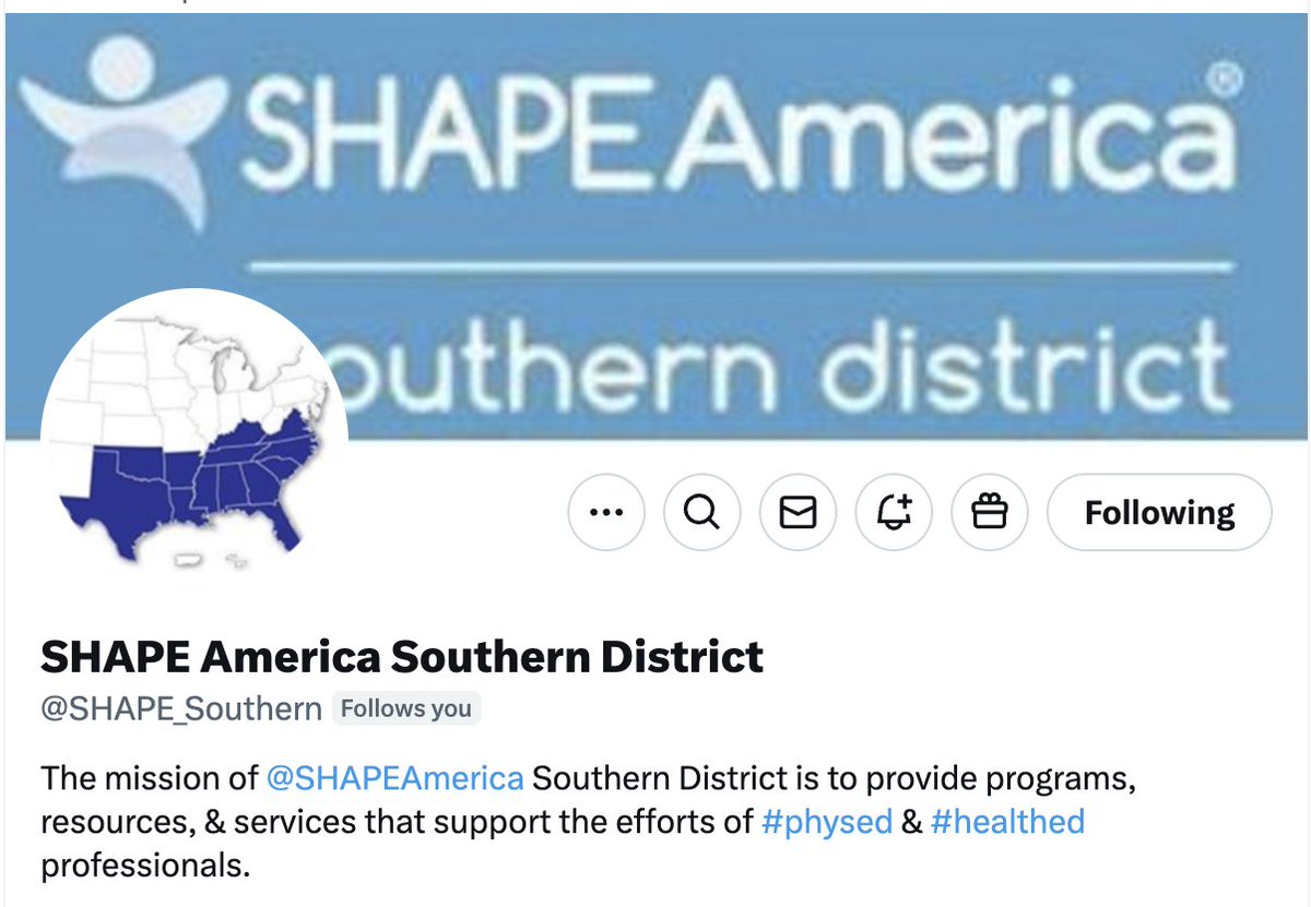 MeMe Ratliff (@meme3rat) on Twitter photo Hey friends! <a href="/SHAPE_Southern/">SHAPE America Southern District</a> District is back and looking for some follows! Show us some love and learn about all the amazing work happening in our Southern District states! We will see you at #SHAPEBaltimore!
#Healthed #Physed #pegeeks #education Hey friends! <a href="/SHAPE_Southern/">SHAPE America Southern District</a> District is back and looking for some follows! Show us some love and learn about all the amazing work happening in our Southern District states! We will see you at #SHAPEBaltimore!
#Healthed #Physed #pegeeks #education