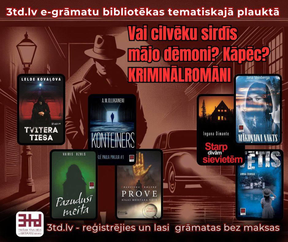 3td.lv “Kriminālromānu” plauktā piedāvājam e-grāmatas, kas atklāj cilvēka dvēseles ēnas pusi. Vienlaikus varam izsekot izmeklētāju darbam, lai atklātu mīklainus un tumšus noziegumus.
Ieskaties: 3td.lv  jaunā tematiskā kolekcija!
