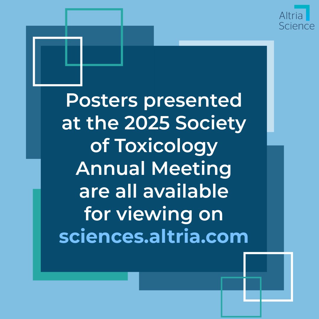 Altria Science (@altriascience) on Twitter photo Last week we had the opportunity to share our latest #research at the <a href="/SOToxicology/">Society of Toxicology</a> Annual Meeting. All posters shared at the conference are available to review at ow.ly/6ZvK50VjlOo
#2025SOT Last week we had the opportunity to share our latest #research at the <a href="/SOToxicology/">Society of Toxicology</a> Annual Meeting. All posters shared at the conference are available to review at ow.ly/6ZvK50VjlOo
#2025SOT
