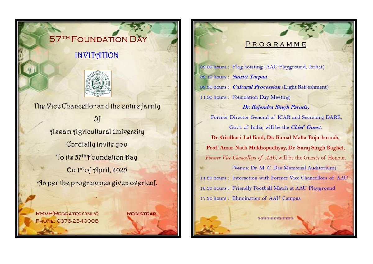 On April 1, 2025, Assam Agricultural University will celebrate its 54th foundation day.
