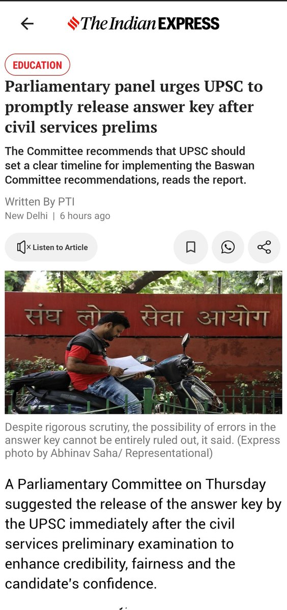 बिना देरी लागू होना चाहिए. और सिर्फ #UPSC में हीं क्यों,हर एग्जाम में होना चाहिए.  प्रीलिम्स का जब नम्बर जुड़ना नहीं,तो इतना नौटंकी क्यों. करो मार्क्स और कटऑफ और आंसर की रिलीज... UPPCS ने रिजल्ट दे दिया है,अब बच्चे 1 साल इंतजार करेंगे ...