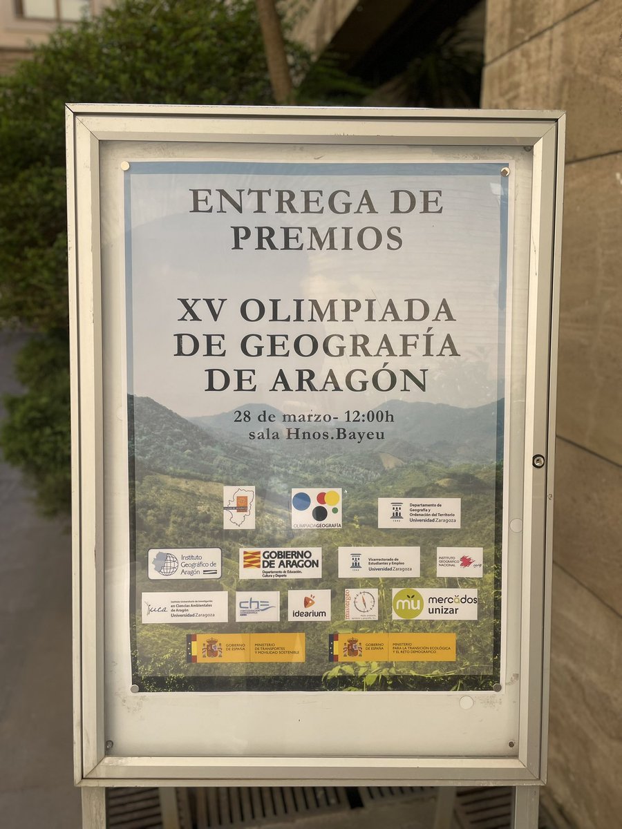 🌐 Ya en la Entrega de premios de las XV Olimpiadas de Geografía en Aragón 🌐
CC <a href="/GeografosAragon/">Colegio de Geógrafos en Aragón</a> <a href="/colegeografos/">Colegio de Geografos</a> <a href="/IUCAunizar/">IUCA</a> <a href="/IGEAR_Aragon/">IGEAR</a> <a href="/Geografia_UZ/">Geografía Unizar</a> <a href="/Idearium_eu/">Idearium_eu</a> <a href="/IGNSpain/">Instituto Geográfico Nacional-O.A.CNIG</a> <a href="/CH_Ebro/">Confederación Hidrográfica del Ebro</a> #Aragon