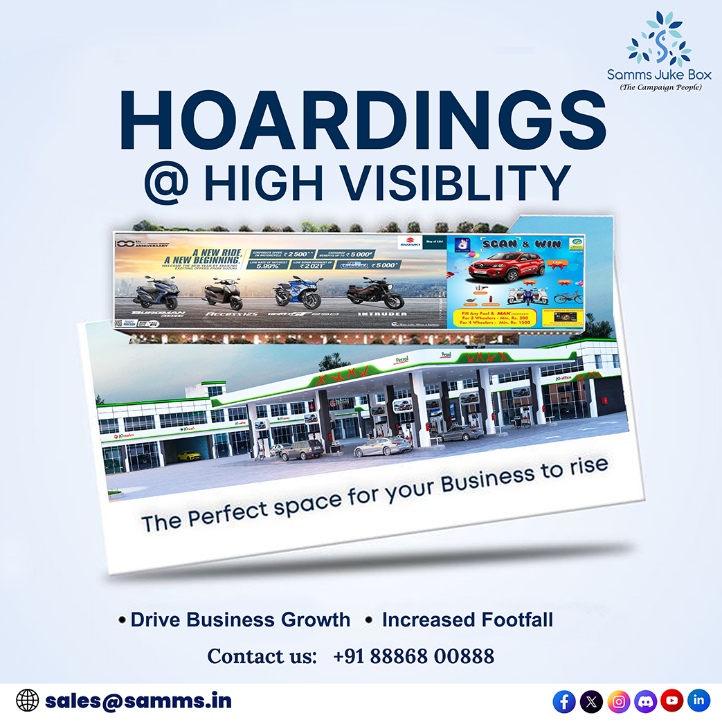 Samms_Juke_Box's tweet photo. π High-Visibility Hoardings = High Business Impact! π
At Samms Juke Box, we place your brand where it matters the mostβfuel stations with high footfall and visibility. π‘
π© sales@samms.in | π +91 88868 00888
#SammsJukeBox #FuelStationMarketing #BrandVisibility #HoardingAds https://t.co/zEyOdv0Qkn