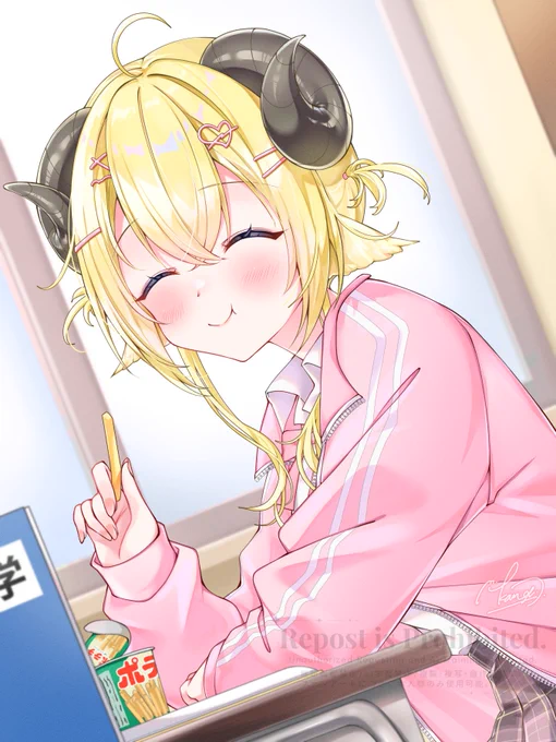 あっ!ちょっと食べてみる?えへへ〜#つのまきあーと 