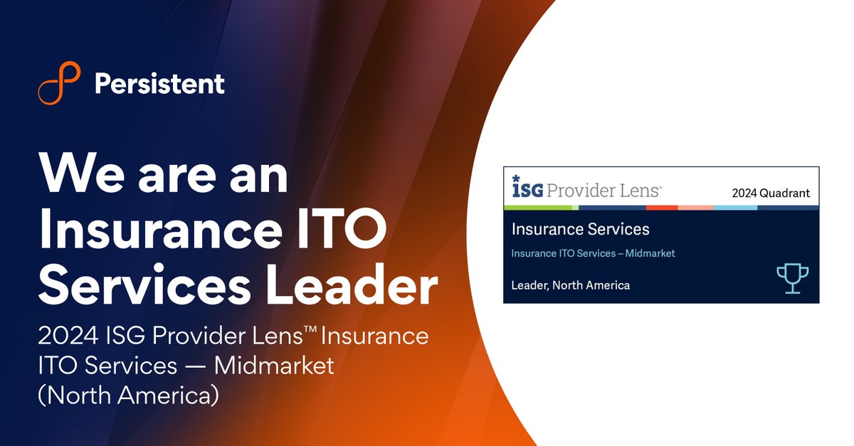 Persistent has been recognized as a Leader in the 2024 ISG Provider Lens™ Insurance ITO Services – Midmarket (North America) report, reaffirming our position as a trusted partner for insurers navigating an evolving industry landscape.

Why does this matter for insurers?
In