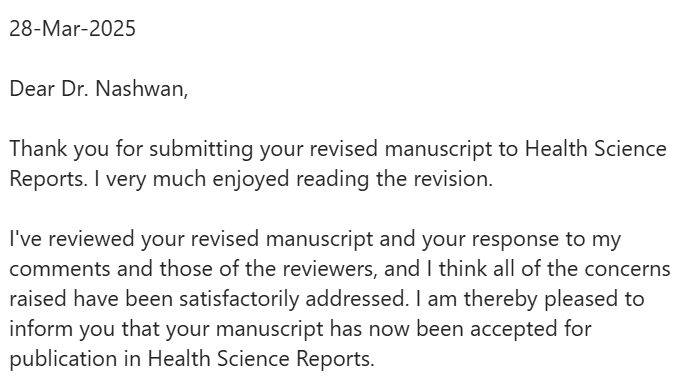 🎉 Publication Acceptance Alert! 📰

I’m thrilled to share that our latest multi-country study titled “Exploring Glucagon-Like Peptide-1 Receptor Agonists Usage Among Non-Diabetic Healthcare Providers: A Cross-Sectional Multi-Country Study” has been officially accepted for