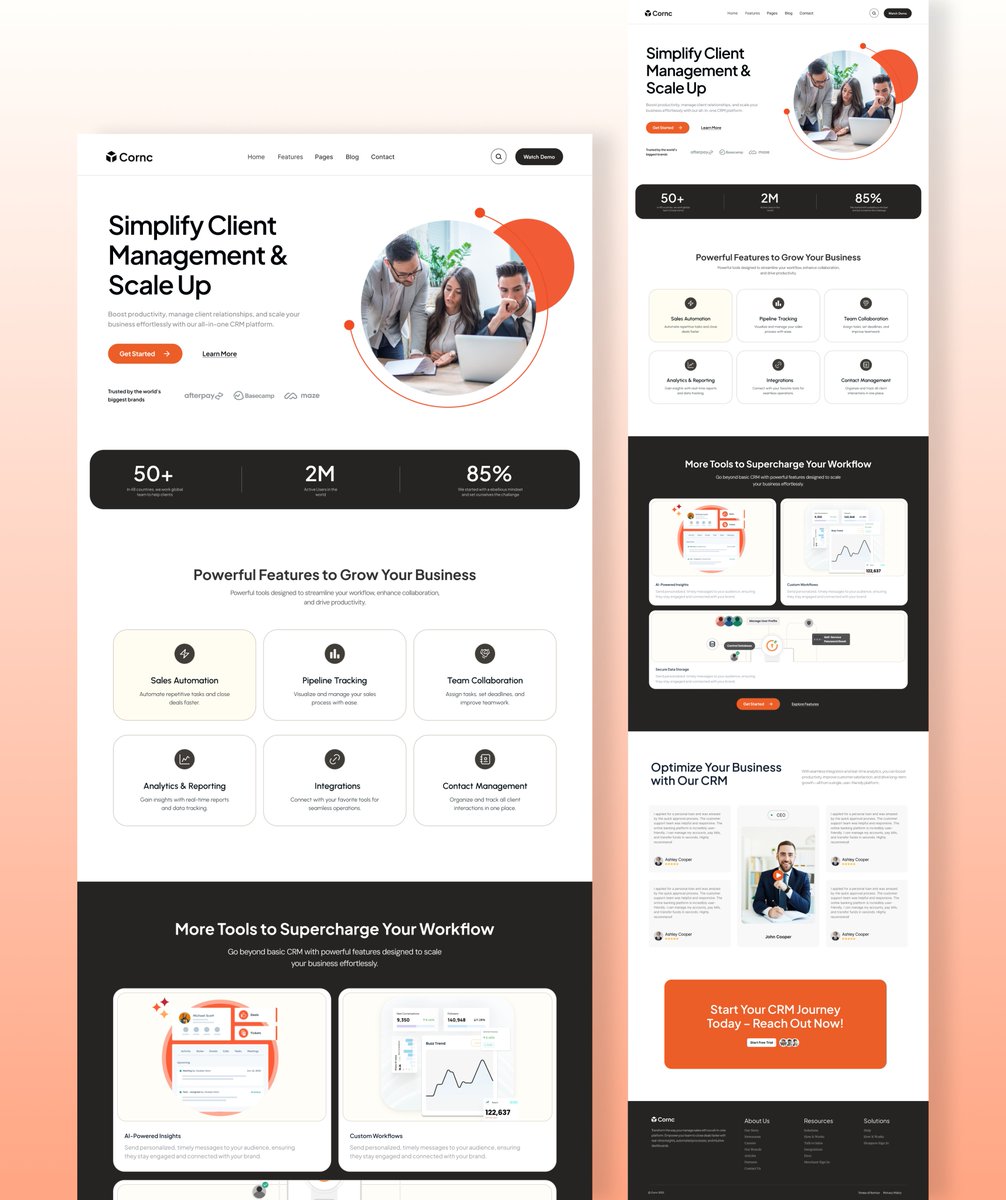 uix_Charles's tweet image. CRM Landing Page Design! 🧡
Bold, clean, and designed for conversion.

What are your thoughts on the layout and flow?👇