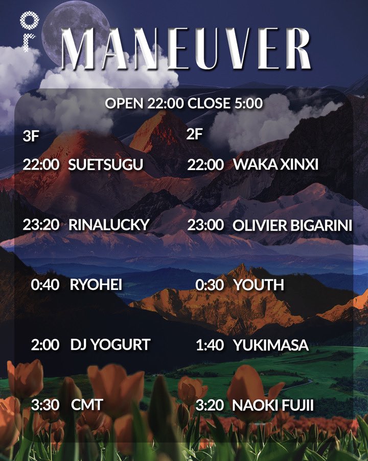YOGURTFROMUPSET's tweet photo. 今週末3/29(SAT)は今回で6回目の開催になるMANEUVER@渋谷OrでAM2:00からDJ Play‼︎ 自分の前が池袋One'sのRyohei、自分の次がCMTというTime Table。土曜に渋谷で遊んでいたら寄って貰えたら！

3F
CMT
YOGURT
RYOHEI
SUETSUGU
RINALUCKY 

2F
YUKIMASA
YOUTH
NAOKI FUJII
WAKA XINXI
OLIVIER BIGARINI https://t.co/waQcWCLUsp