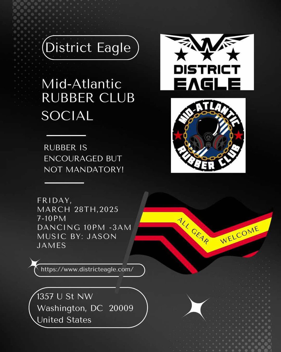 Mid-Atlantic Rubber Club (@midatlanticrbbr) on Twitter photo Happy Friday everyone! If you are looking to do something fun come hang out with the Mid-Atlantic rubber club TONIGHT at the district eagle at 7pm for the rubber social! See you all there! Happy Friday everyone! If you are looking to do something fun come hang out with the Mid-Atlantic rubber club TONIGHT at the district eagle at 7pm for the rubber social! See you all there!