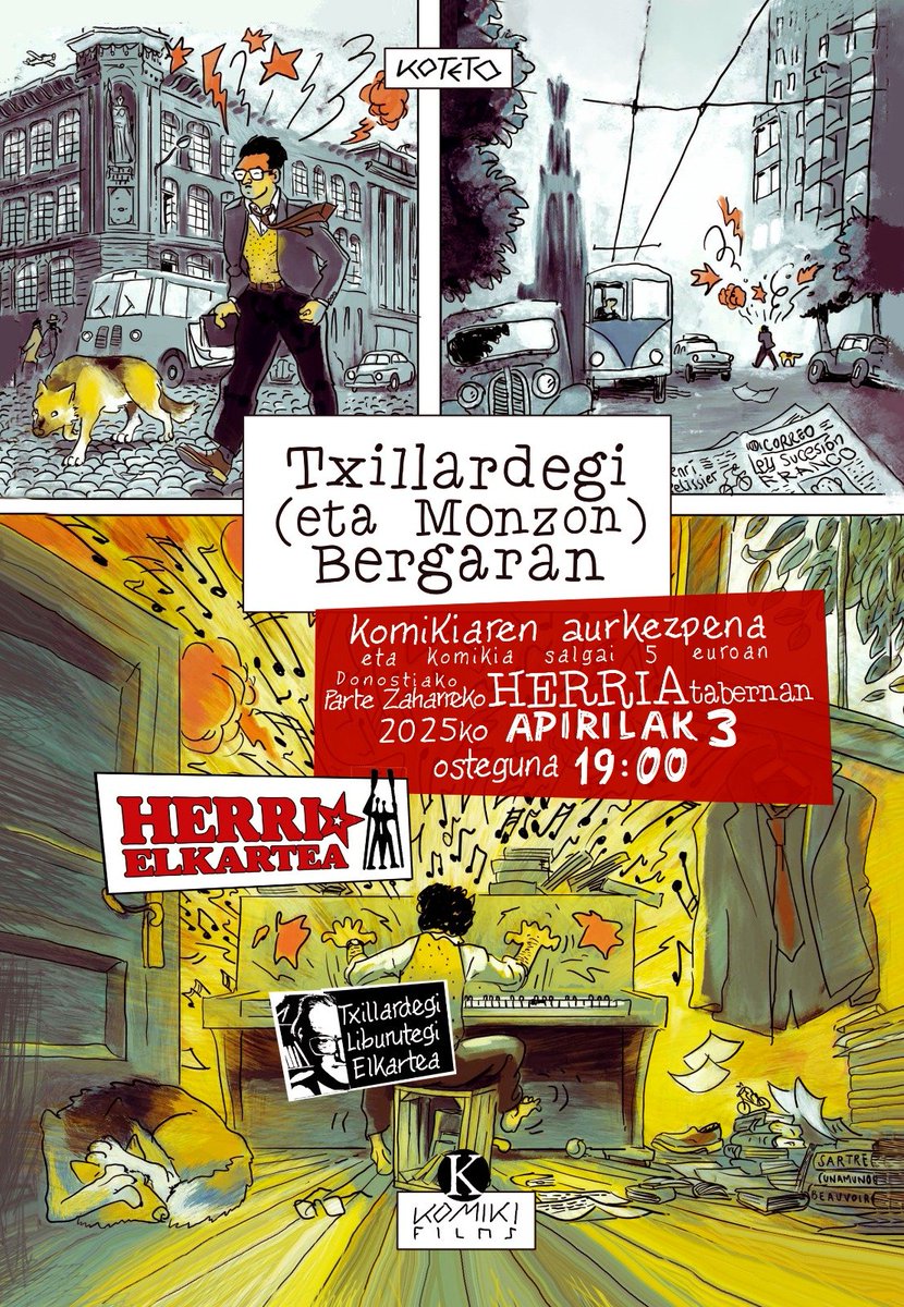 Txillardegiri 🤓 buruzko komiki aurkezpena
🗓️ Apirilak 3, 19:00etan
📍 HERRIA elkartean, Donostiako Parte Zaharra
Zabaldu 🙏🏻 interesatuen artean... eta etorri!