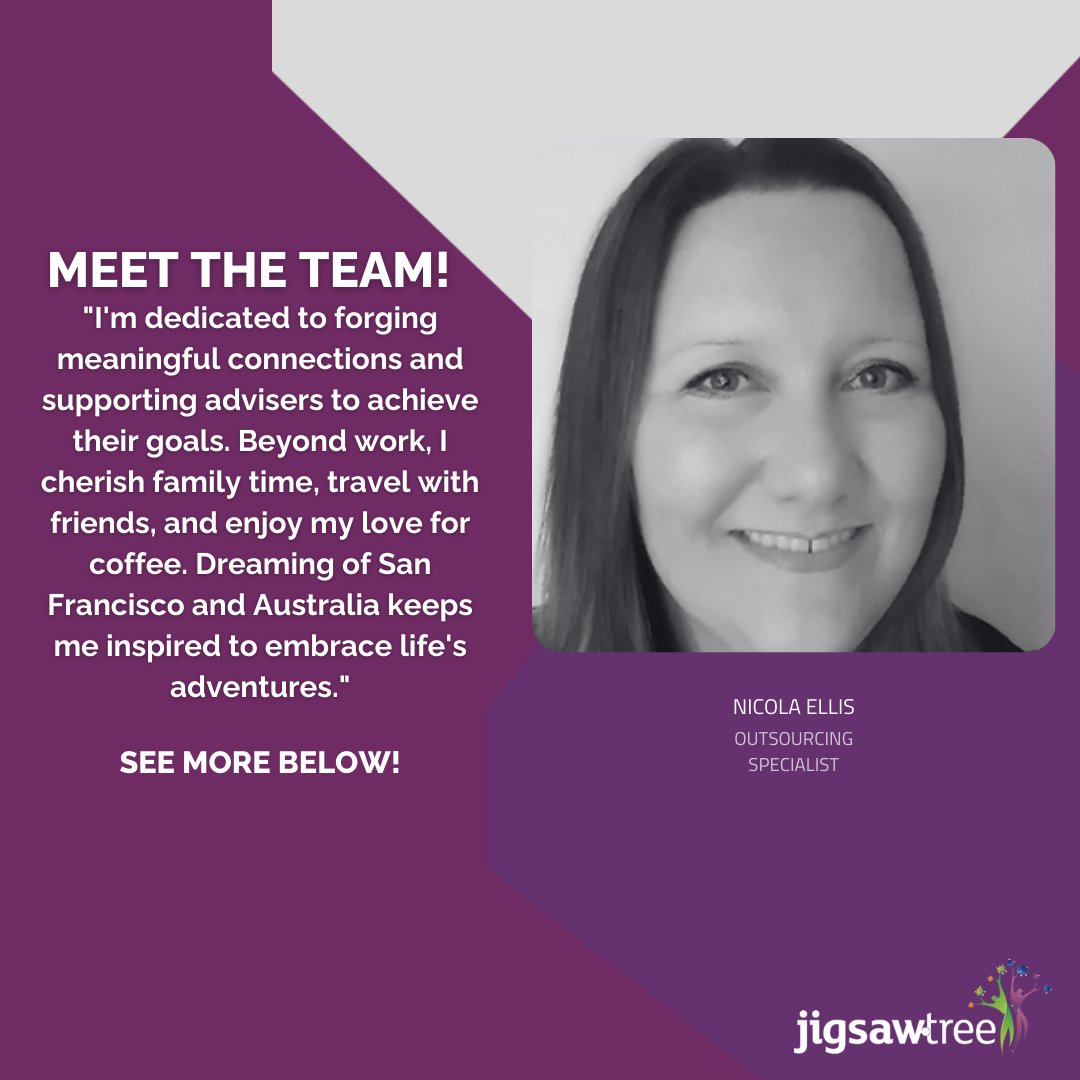 JigsawTree's tweet image. 🌟 Team Member Spotlight: Nicola Ellis🌟

Nicola has 18 years of experience in Financial Services, starting as an administrator for a Mortgage advice firm, and over 25 years working with individual customers and larger firms.

#MeetTheTeam #JigsawTree #FinTech #FinancialServices