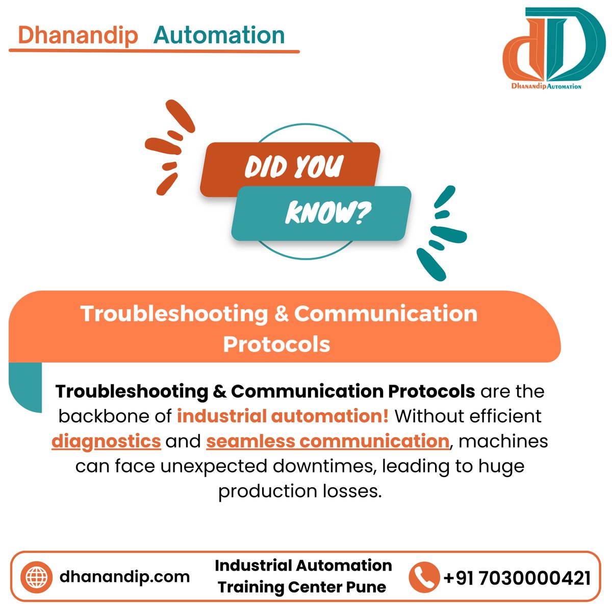 dhanandippune's tweet image. 💡 Did You Know?Troubleshooting &amp;amp; Communication Protocols are the backbone of industrial automation! 
🏢 Industrial Automation Training Center Pune#Troubleshooting #CommunicationProtocols #IndustrialAutomation #PLCTraining #SCADA #HMIProgramming #AutomationEngineering #Dhanandip