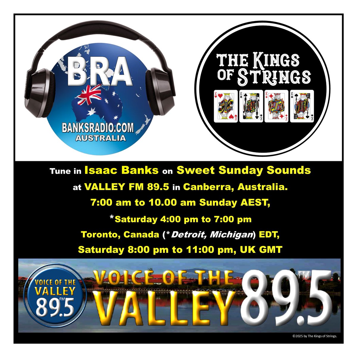 Join <a href="/BanksRadioAU/">Banks Radio AU</a> on <a href="/SweetSundaySou1/">Sweet Sunday Sounds</a> at Valley FM 89.5  in Canberra, Australia, 07.00am to 10.00am Sunday AEST, Saturday 4.00pm to 7.00pm Toronto, Canada (Detroit, MI) EDT, Saturday 08.00pm to 11.00pm, UK GMT valleyfm.com