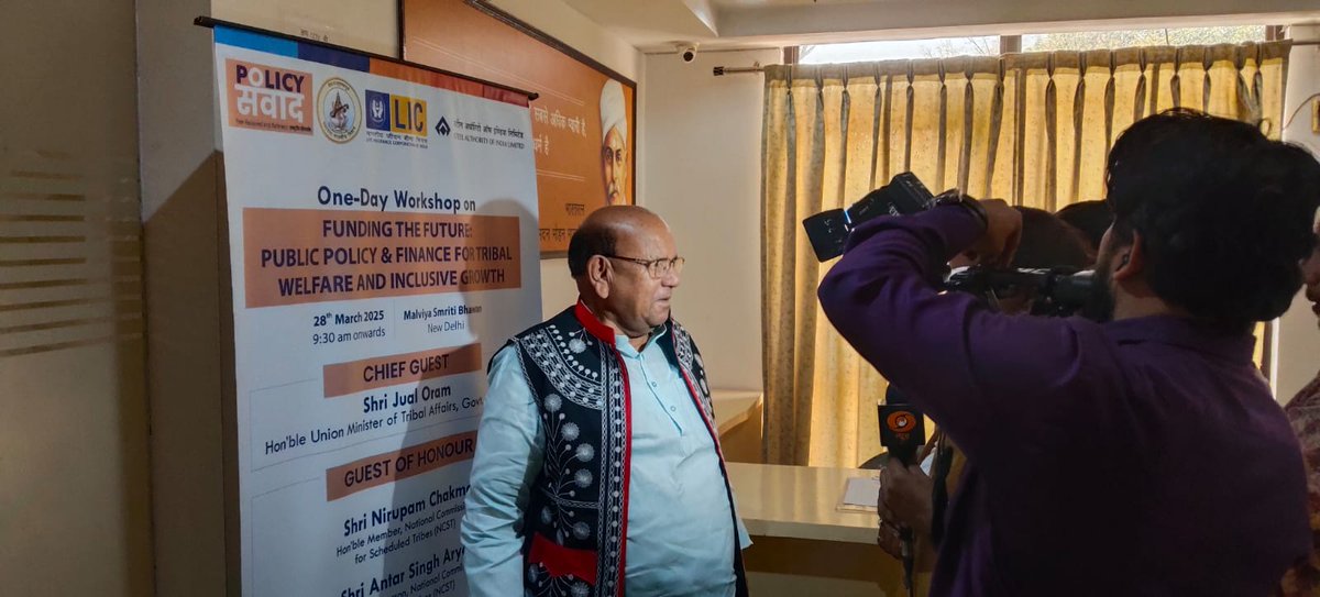 ncsthq's tweet photo. Hon'ble Chairperson, Shri Antar Singh Arya, graced Policy Samvad's workshop on "Funding the Future: Public Policy and Finance for Tribal and Inclusive Growth" as Chief Guest, highlighting the role of policy and finance in tribal development. @AntarsinghArya @PIB_India https://t.co/1DoMddnEQv