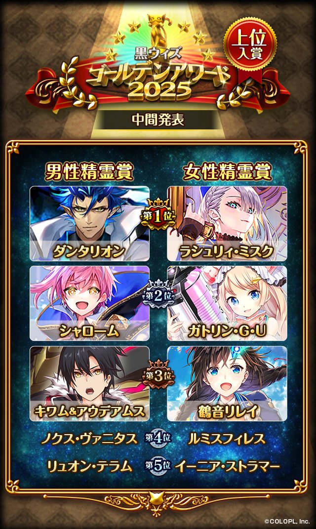 黒ウィズ #ゴールデンアワード 2025 上位入賞精霊中間発表🏆 現状は