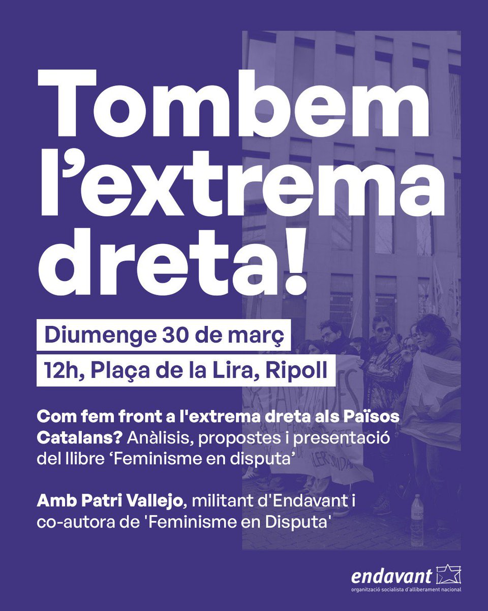 🗣️ Demà a les 12:30h les companyes de la Plataforma Antifeixista ens parlaran sobre l’experiència de l’escola racionalista i laica a Alaior. 

✊🏼 Diumenge Endavant Ripollès presenta el llibret “Feminisme en disputa” un acte que va ser ajornat degut a la repressió rebuda.